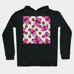 Hong Kong Bauhinia with Brick Red Tile Floor Pattern - Summer Flower Pattern Hoodie